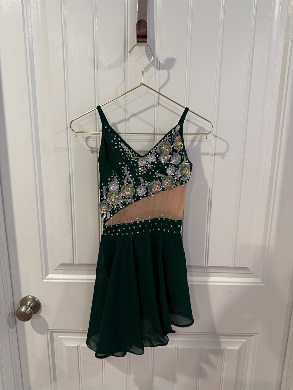 Embellished Dark Green Spaghetti Strap Dress